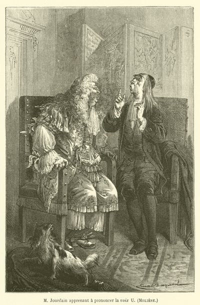 M Jourdain lærer at udtale U-stemmen, Moliere af after Emile Antoine Bayard