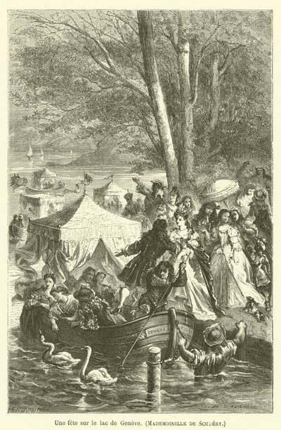 Et festmåltid ved Genevesøen, Mademoiselle de Scudery af after Emile Antoine Bayard