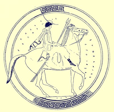 Dreng på hest, illustration fra græske vasemalerier af J. E. Harrison og D. S. MacColl, udgivet 1894 (digitalt forbedret billede) af after English School