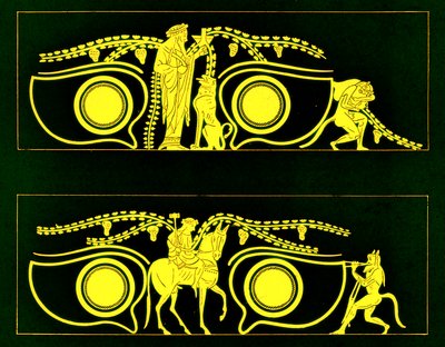 Dionysos, Hephaistos and Satyrs, illustration fra græske vasemalerier af J. E. Harrison og D. S. MacColl, udgivet 1894 (digitalt forbedret billede) af after English School