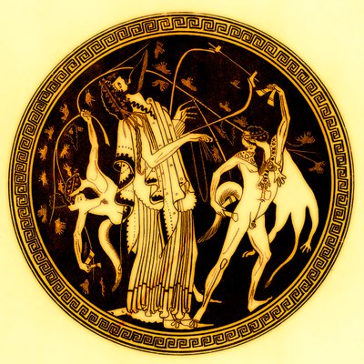 Dionysos og satyrer, illustration fra græske vasemalerier af J. E. Harrison og D. S. MacColl, udgivet 1894 (digitalt forbedret billede) af after English School