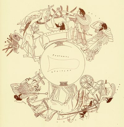 Herakles og Eurystheus, illustration fra græske vasemalerier af J. E. Harrison og D. S. MacColl, udgivet 1894 (digitalt forbedret billede) af after English School