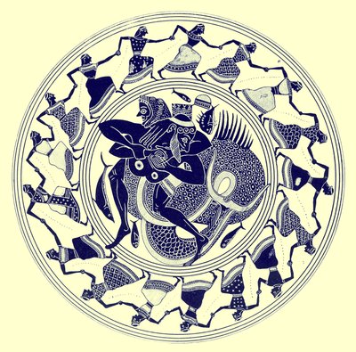 Herakles wrestling with Triton, illustration fra græske vasemalerier af J. E. Harrison og D. S. MacColl, udgivet 1894 (digitalt forbedret billede) af after English School