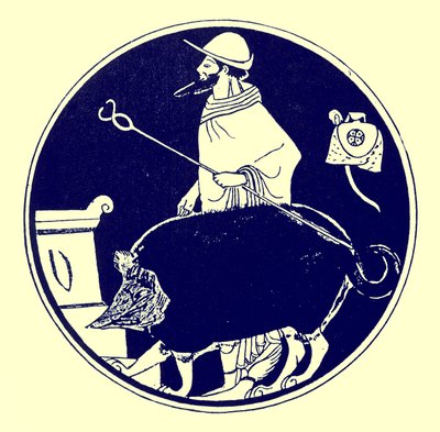 Hermes og den maskerede hund, illustration fra græske vasemalerier af J. E. Harrison og D. S. MacColl, udgivet 1894 (digitalt forbedret billede) af after English School