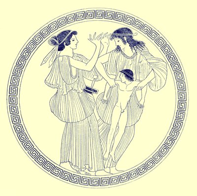 Prokne, Philomela og Itys, illustration fra græske vasemalerier af J. E. Harrison og D. S. MacColl, udgivet 1894 (digitalt forbedret billede) af after English School
