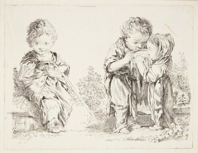 Barn siddende på en jordklump og De små mælkedrikkere af after Francois Boucher