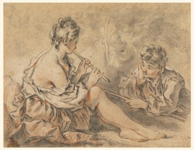 Hyrdinde, der leder til en hyrde af after Francois Boucher