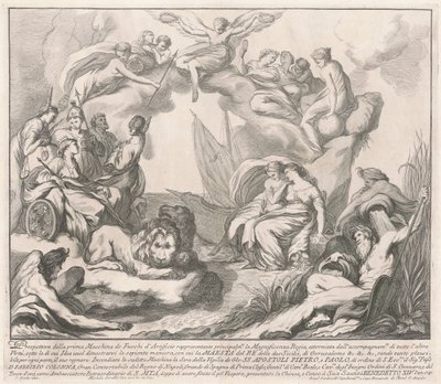 Prima Macchina for Kina af 1741: Allegory of Regal Magnificence af after François Hutin Miguel de Sorellò