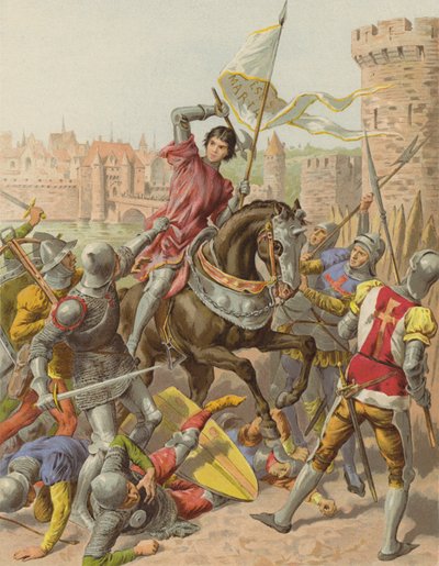 Jeanne DArc taget til fange i Compiegne (chromolitho) af after Frederic Theodore Lix