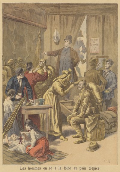Mænd bliver malet guld inden påskehonningkagemessen af after Frederic Theodore Lix
