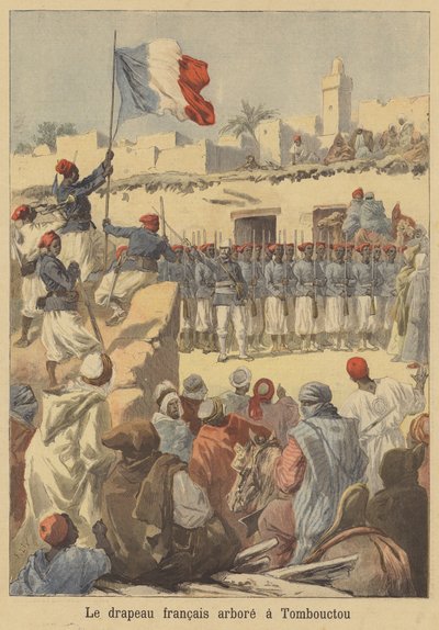 Det franske flag hejser i Timbuktu af after Frederic Theodore Lix