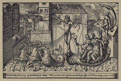 Fyrværkeri på slottet til markgreven af Brandenburg ved Colln ved floden Spree i anledning af besøget af kong Christian IV af Danmark, 10. oktober 1595 af after German School