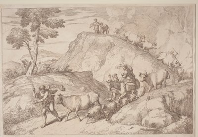 En ældre hyrde leder flokken af after Giovanni Benedetto Castiglione Gaetano Zompini