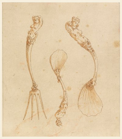 Design til en gaffel og to skeer af after Giulio Romano