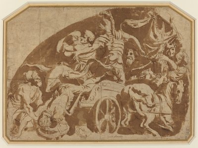 Flight of Meriones, med døde Coeranos, der slæbes fra vognen af after Giulio Romano