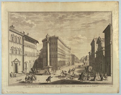Udsigt over Firenze, plade fra "Choice of XXIV Udsigt over de vigtigste distrikter, pladser, kirker og paladser i byen Firenze" af after Giuseppe Zocchi