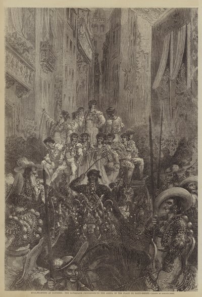 Tyrekamp ved Bayonne, kavalkaden fortsætter til Arenaen på Place de Saint-Esprit af Gustave after Dore