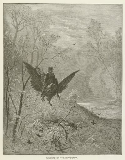 Ruggiero på Hippogrif af Gustave after Dore