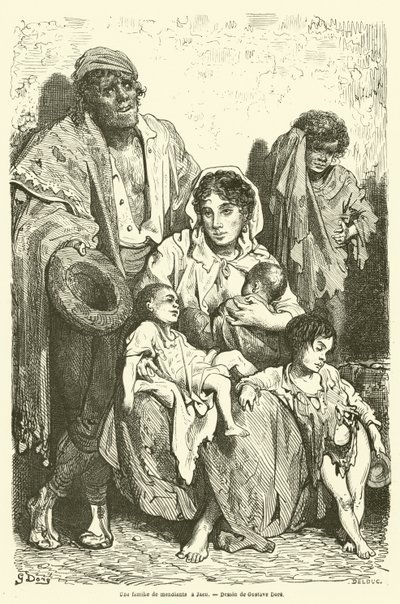 En familie af tiggere i Jaen af Gustave after Dore