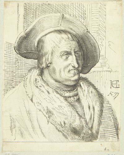 Fantasi Portræt af gammel mand med hat af after Hendrick Goltzius
