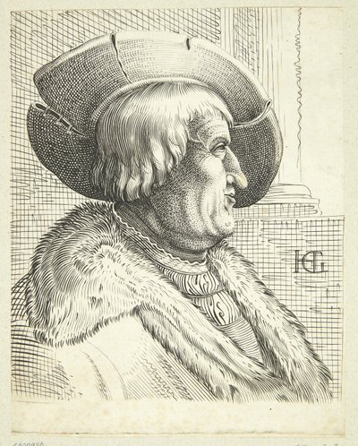 Fantasi Portræt af gammel mand med hat i profil af after Hendrick Goltzius