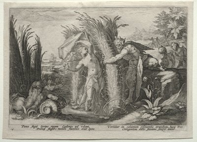 Pan forfølger Syrinx af after Hendrick Goltzius