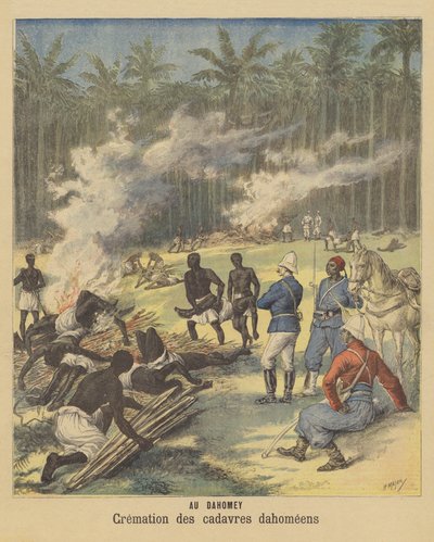 Ligbrænding af døde Dahomeans, Dahomey af after Henri Meyer