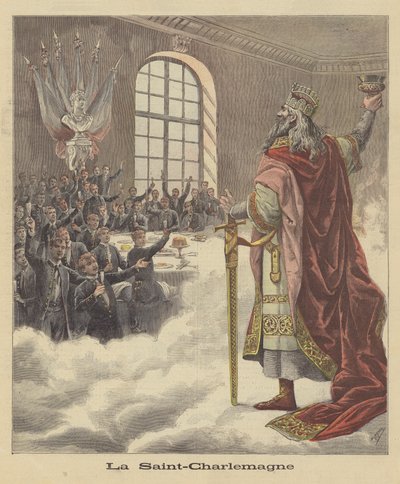 Studerende fra universitetet i Paris skåler med Charlemagne af after Henri Meyer