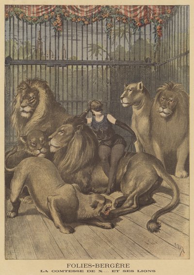 Grevinden af X og hendes løver ved Folies-Bergere af after Henri Meyer
