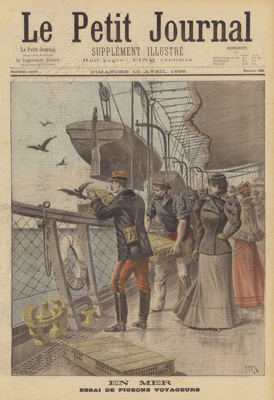Forsøg med brevduer på havet af after Henri Meyer