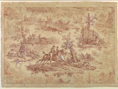 Tegneserie for tekstil med bomuldstryk, La Route de Jouy af after Horace Vernet