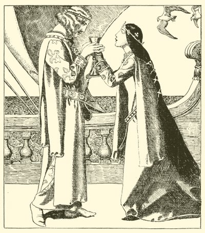 Belle Iseult og Sir Tristram drak kærlighedstørken af after Howard Pyle