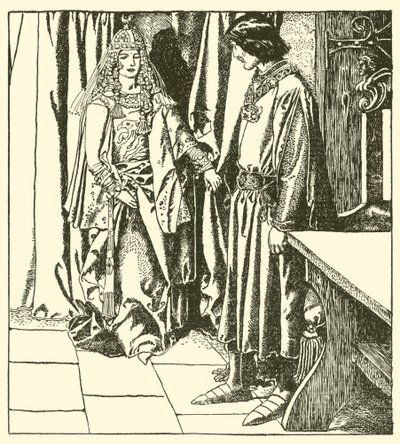 Dronning Morgana dukker op for Sir Launcelot af after Howard Pyle