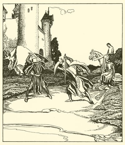 Sir Launcelot kæmper med Sir Turquine af after Howard Pyle