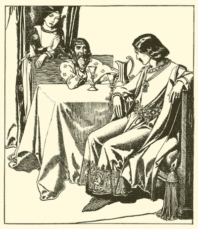 Sir Launcelot sidder sammen med Sir Hilaire og Croisette af after Howard Pyle