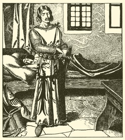 Sir Launcelot tager Sir Kays rustning af after Howard Pyle