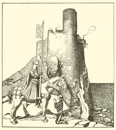 Sir Tristram kommer til Sir Nabons slot af after Howard Pyle