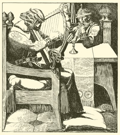 Sir Tristram taler foran kong Mark af after Howard Pyle