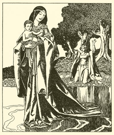 Lady Nymue bortfører Launcelot i søen af after Howard Pyle