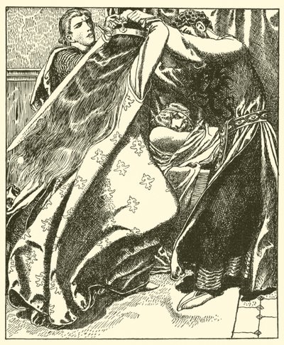 Dronningen af Irland søger at dræbe Sir Tristram af after Howard Pyle