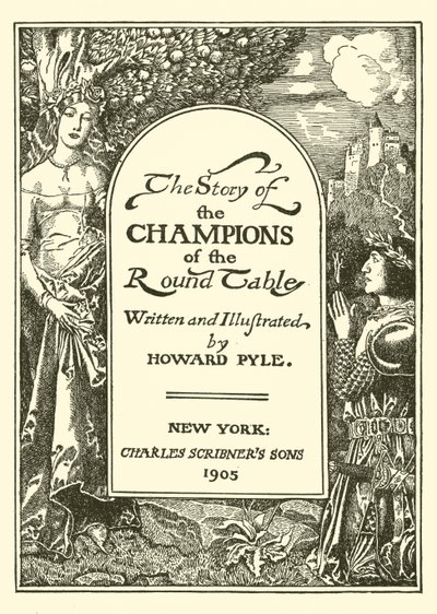 Titelside på Historien om Mestrene ved det runde bord af after Howard Pyle