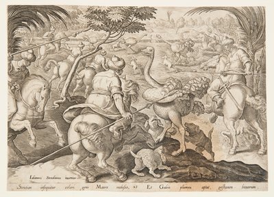 Strudsejagten af after Jan van der Straet, called Stradanus
