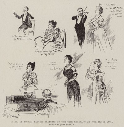 Til hjælp for britiske sygeplejersker, skitser på Cafe Chantant på Hotel Cecil af after John Duncan