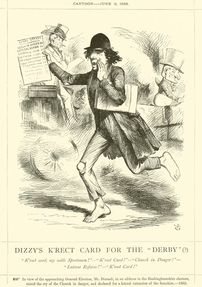 Dizzys Krect Card til Derbyet(?) af after John Tenniel