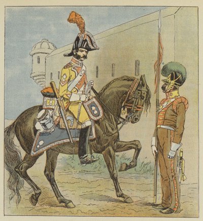 Den spanske hær, Dragon, 1. regiment, Lancer, 1. regiment, de la Manche af after Louis Charles Bombled