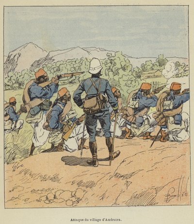Angreb på landsbyen Andratra af after Louis Charles Bombled