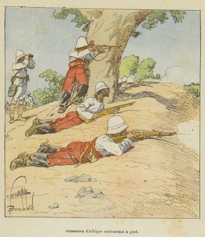 Afrikanske jægere kæmper til fods af after Louis Charles Bombled
