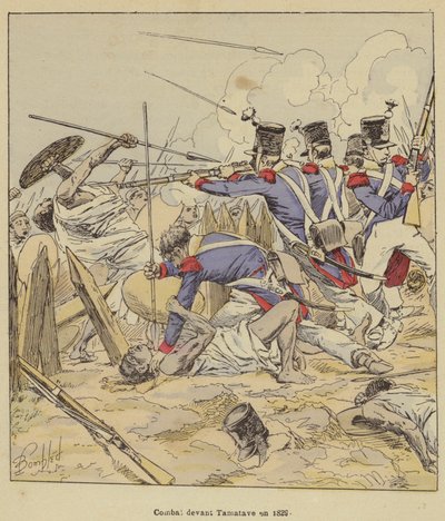 Kæmp foran Tamatave i 1829 af after Louis Charles Bombled