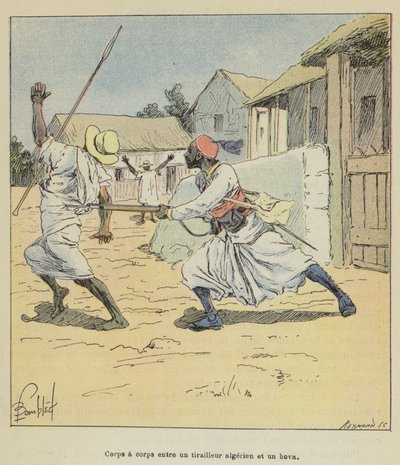 Nærkamp mellem en algerisk riffelmand og en hova af after Louis Charles Bombled