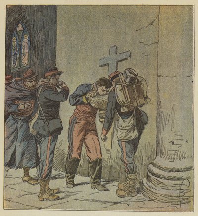 I Villiers-kirken deler de franske fanger, der er ved at dø af tørst, indholdet af en hellig kiste af after Louis Charles Bombled